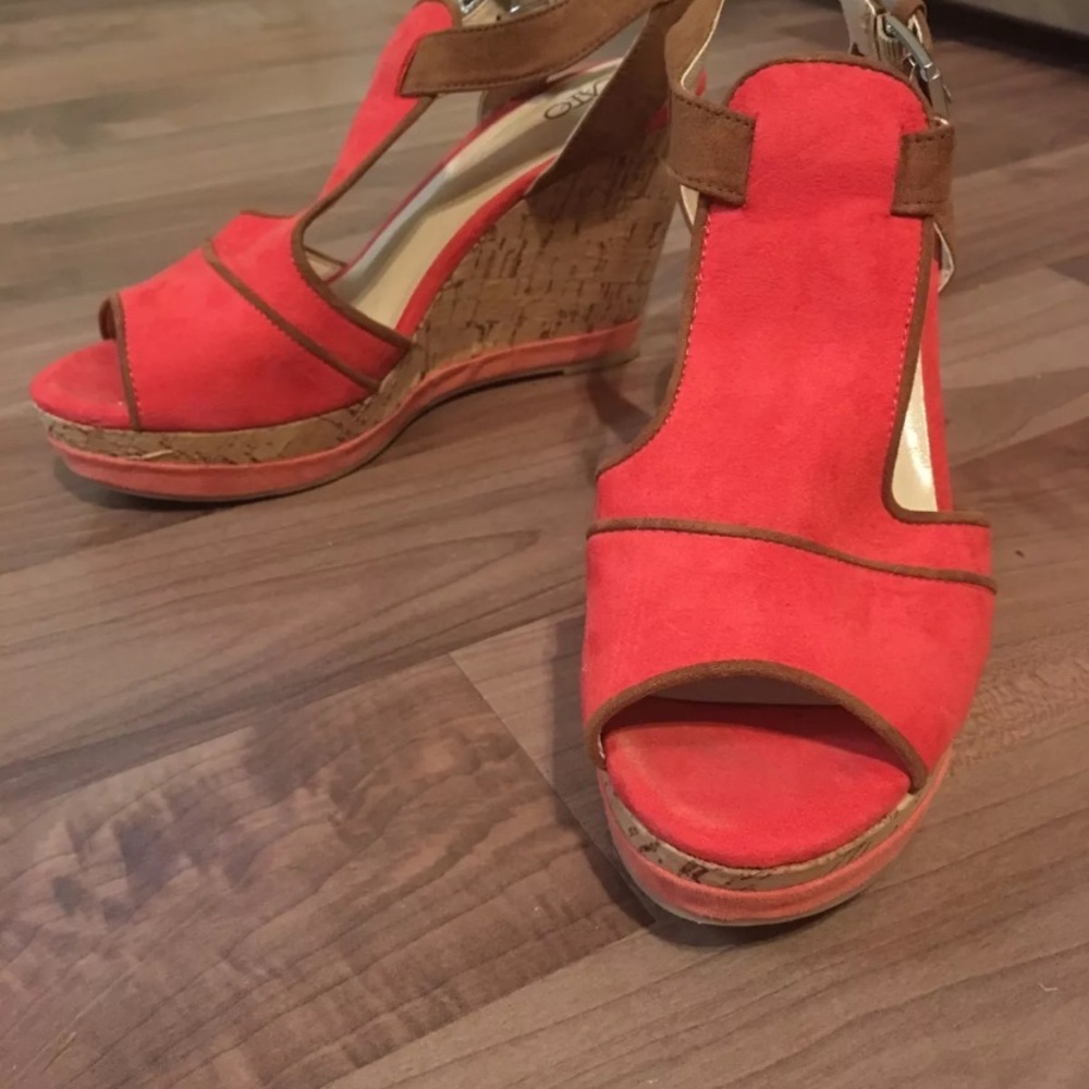 Cato Cork Wedge Open Toe Heels Size 7 Red